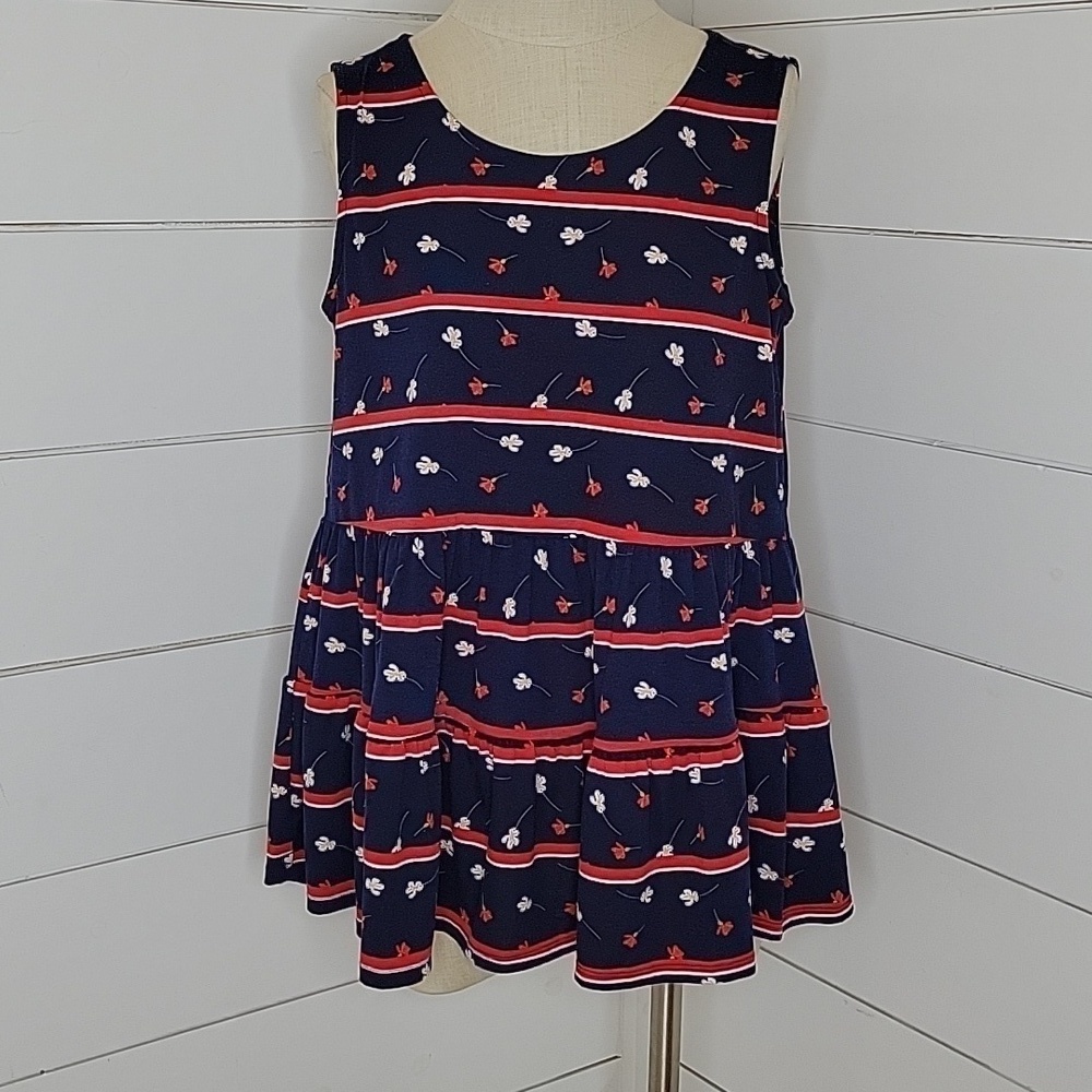 LuLaRoe xs red white blue floral sleeveless peplum top